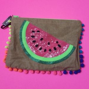 NWT from Express! Neon Watermelon Canvas Zip Pouch